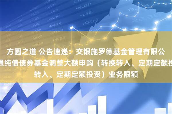 方圆之道 公告速递:交银施罗德基金管理有限公司关于交银裕通纯债债券基金调整大额申购(转换转入、定期定额投资)业务限额