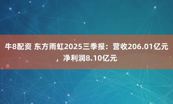牛8配资 东方雨虹2025三季报：营收206.01亿元，净利润8.10亿元