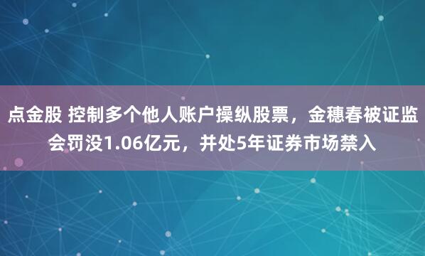 点金股 控制多个他人账户操纵股票,金穗春被证监会罚没1.06亿元,并处5年证券市场禁入