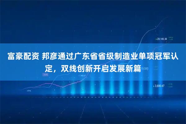 富豪配资 邦彦通过广东省省级制造业单项冠军认定，双线创新开启发展新篇